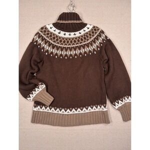 St Johns Bay Womens Fair Isle Turtleneck Sweater Brown Knit Pullover